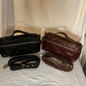 Set of 2 Must have Mini  Black and Brown Leather Crossbody Bags